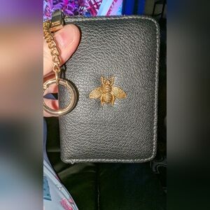 Black Small Wallet with Gold Bee Accent